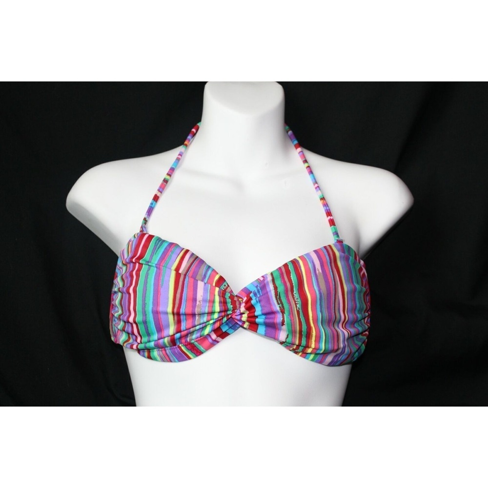 ✨2/$20 Victoria's Secret Striped Halter Bikini Swim Top Multi Size Medium HW6010 - Picture 2 of 6
